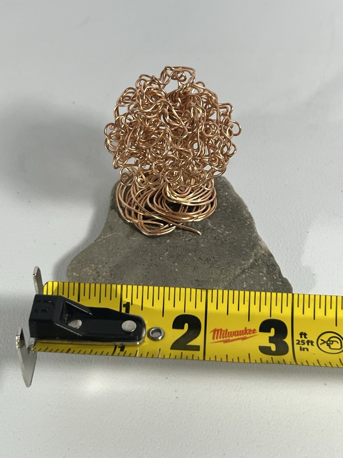 Handmade 2.25” Copper Wire Bonsai Tree Sculpture On Stone Base Decor Mini (D)