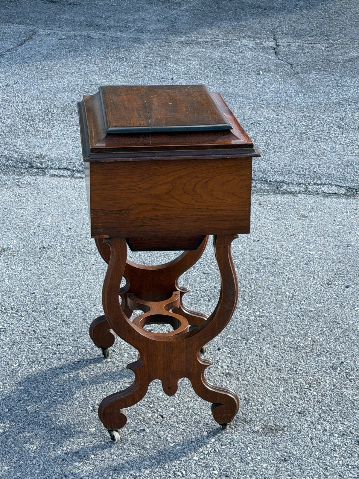 Antique Rosewood victorian sewing stand table work transitional 1870 classical
