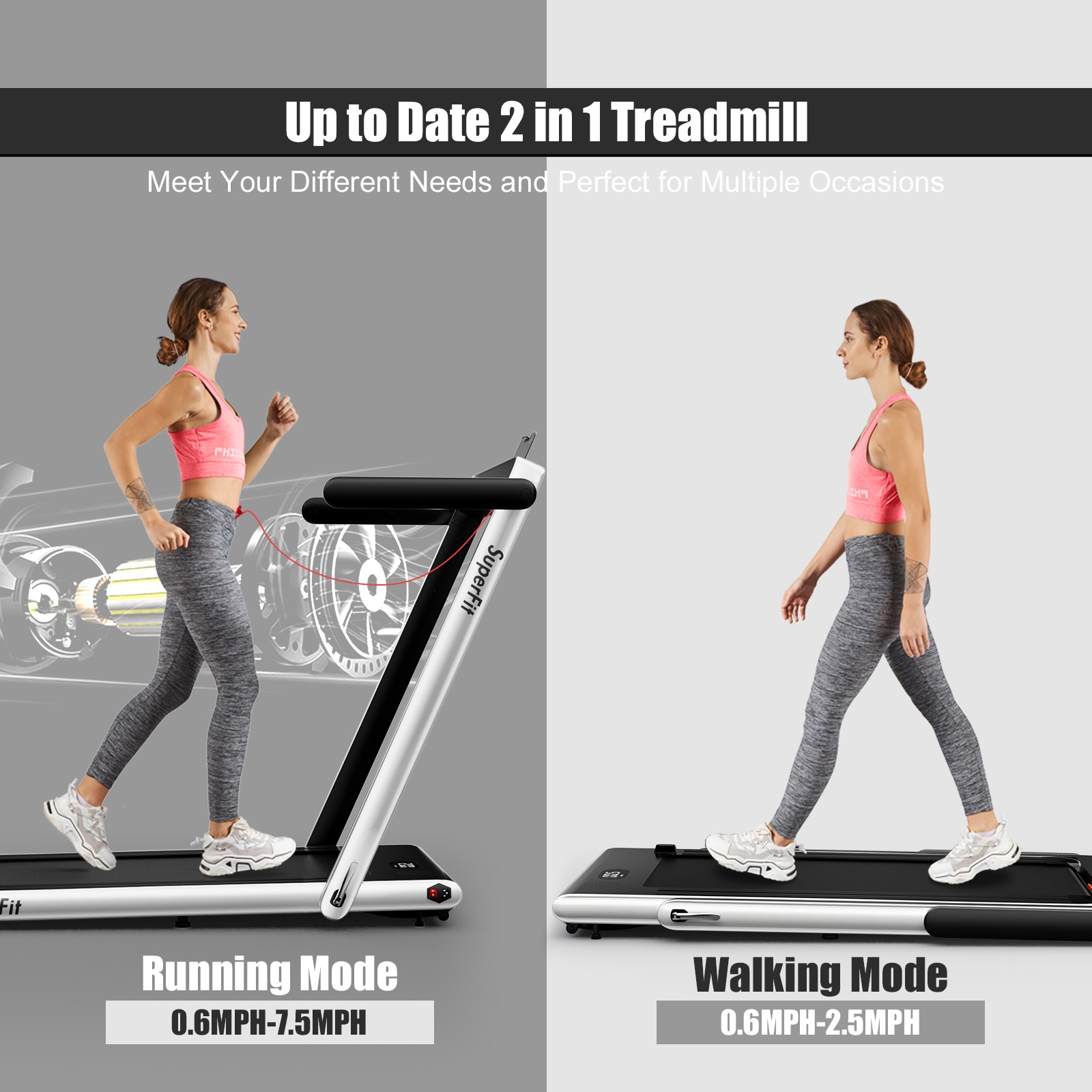 SuperFit 2.25HP 2 in 1 Folding Treadmill W/ APP Speaker Remote Control