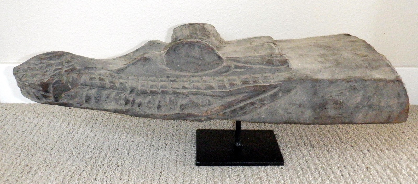 Sepik River Papua New Guinea Carved Canoe Prow, 19 inch on metal stand