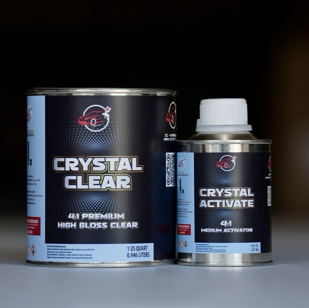 Crystal Clear 4:1 Automotive 2K High Gloss QUART Size Clearcoat Kit w/Hardener!