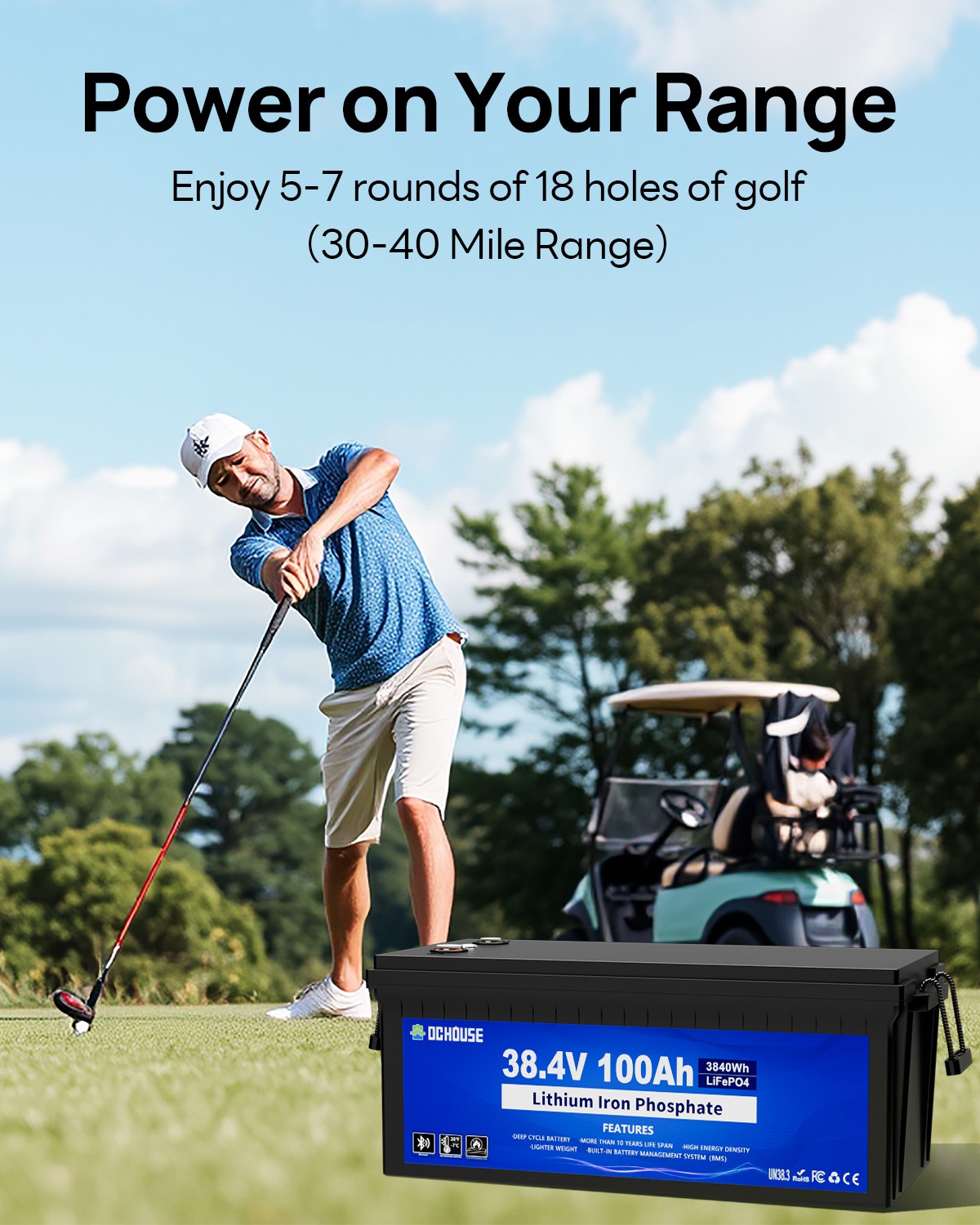 36V 100AH Lithium Golf Cart Battery Bluetooth Trolling Motor RV with 25A Charger