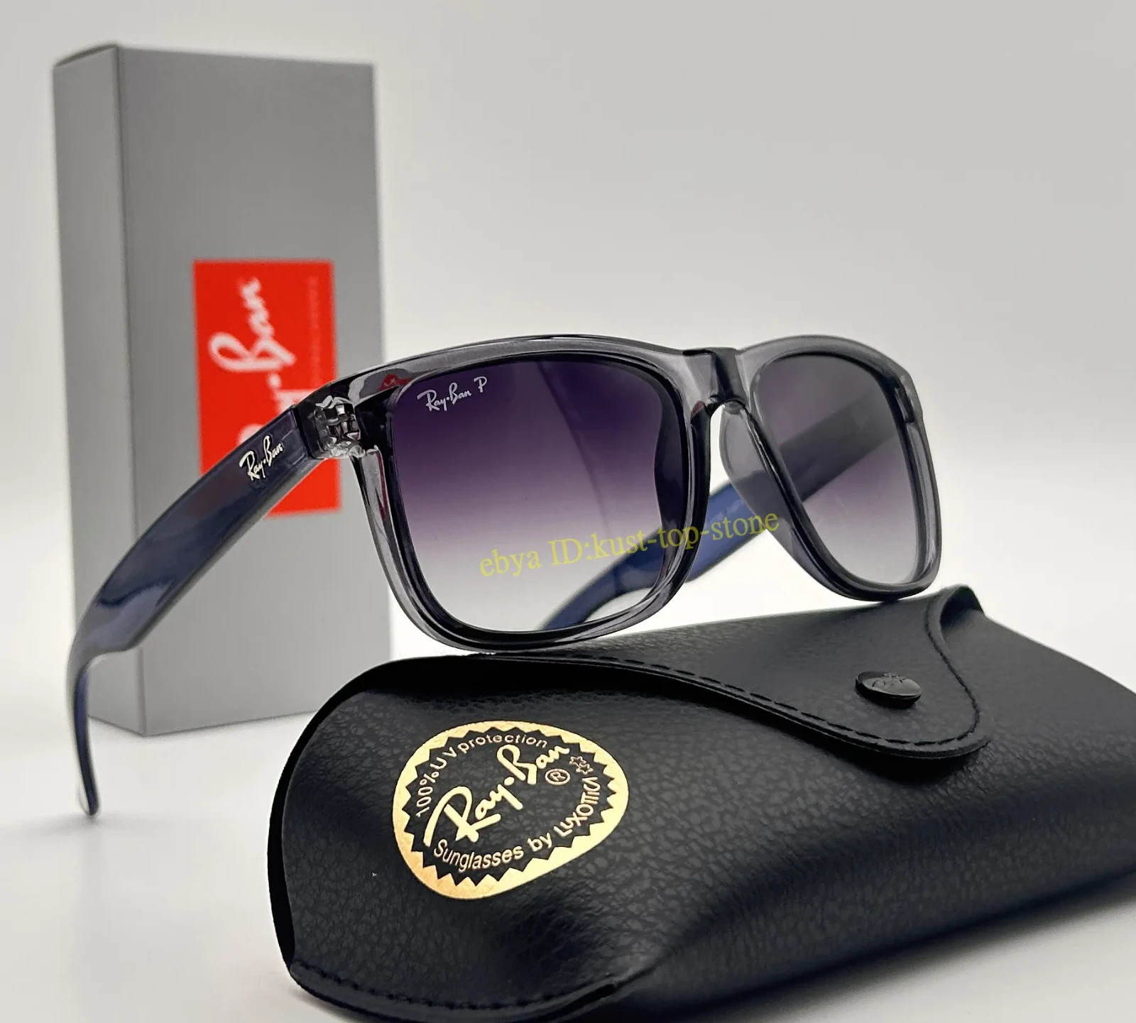 Ray-Ban RB4165 Justin 6596/T3 Square Sunglasses Blue Frame Gray Lens 54MM