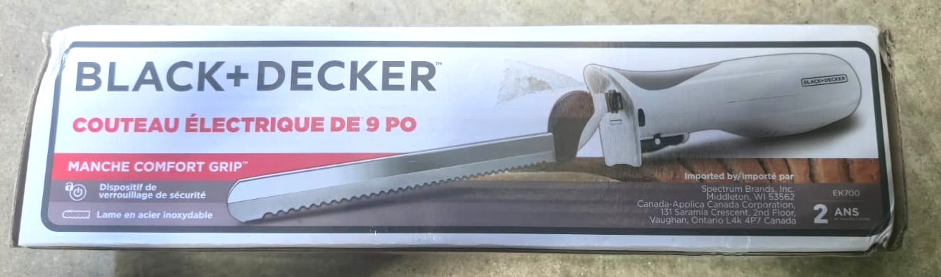 BLACK + DECKER White Comfort Grip 9” Stainless Steel Electric Knife EK500W NIB