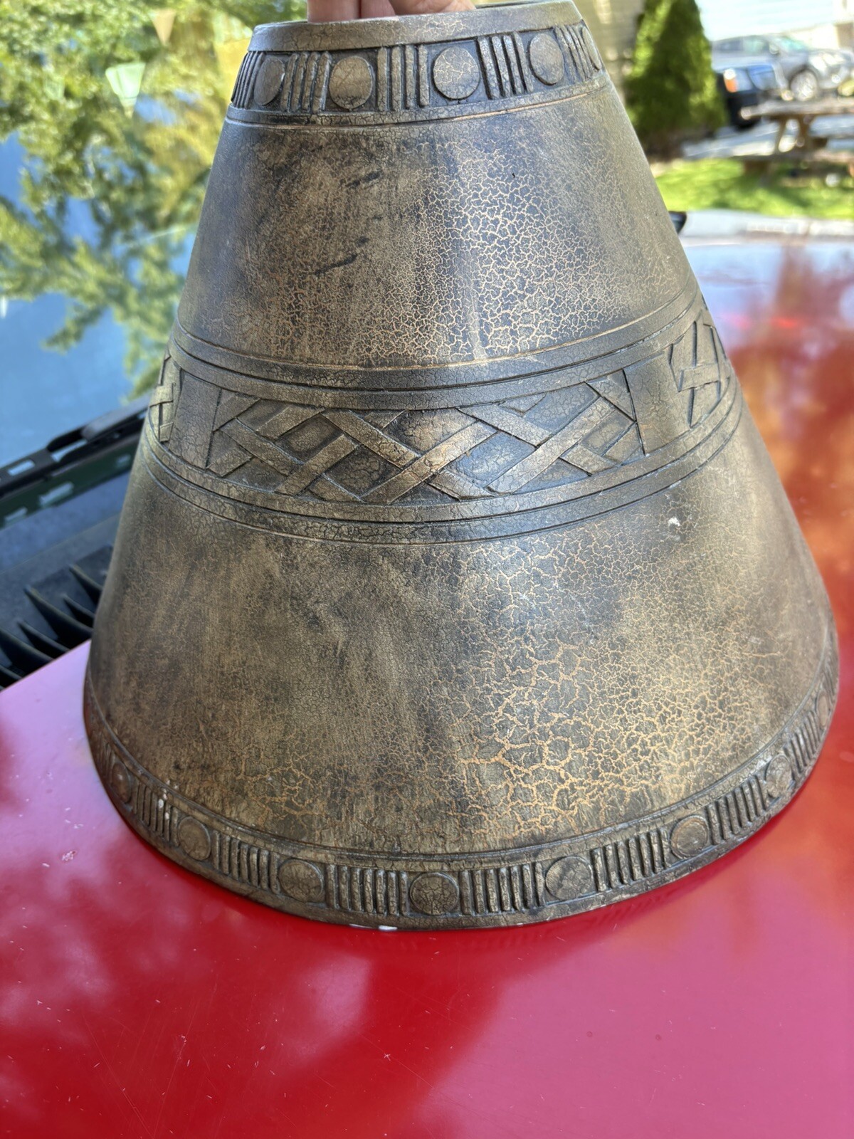 Rare UNIQUE Vintage Ceramic Clay ceramic Lamp Shade Heavy Brown Pottery Tribal