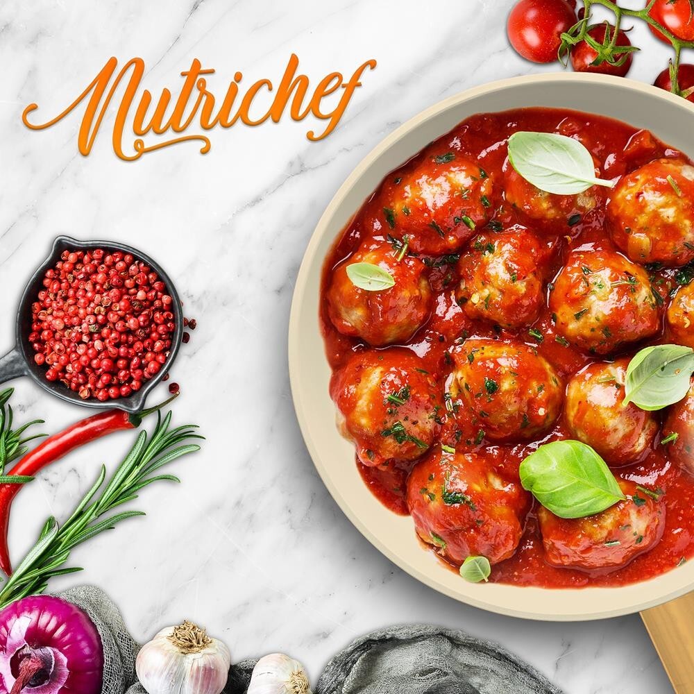 Nutrichef 12'' Large Fry Pan-Non-stick Pan & Silicone Handle, Interior Non-stick