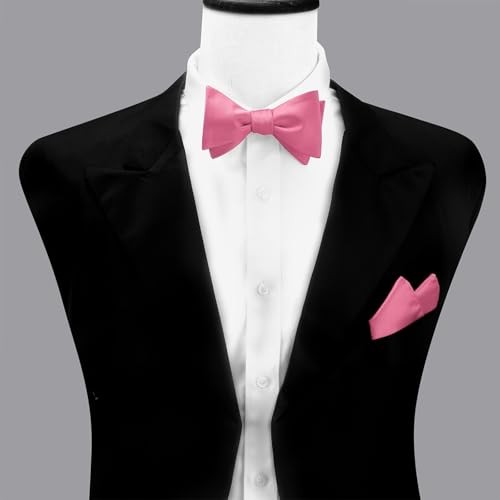 Men's Woven Self Tie Bow Tie and Pocket Square Men's Formal Wear 018-pink
