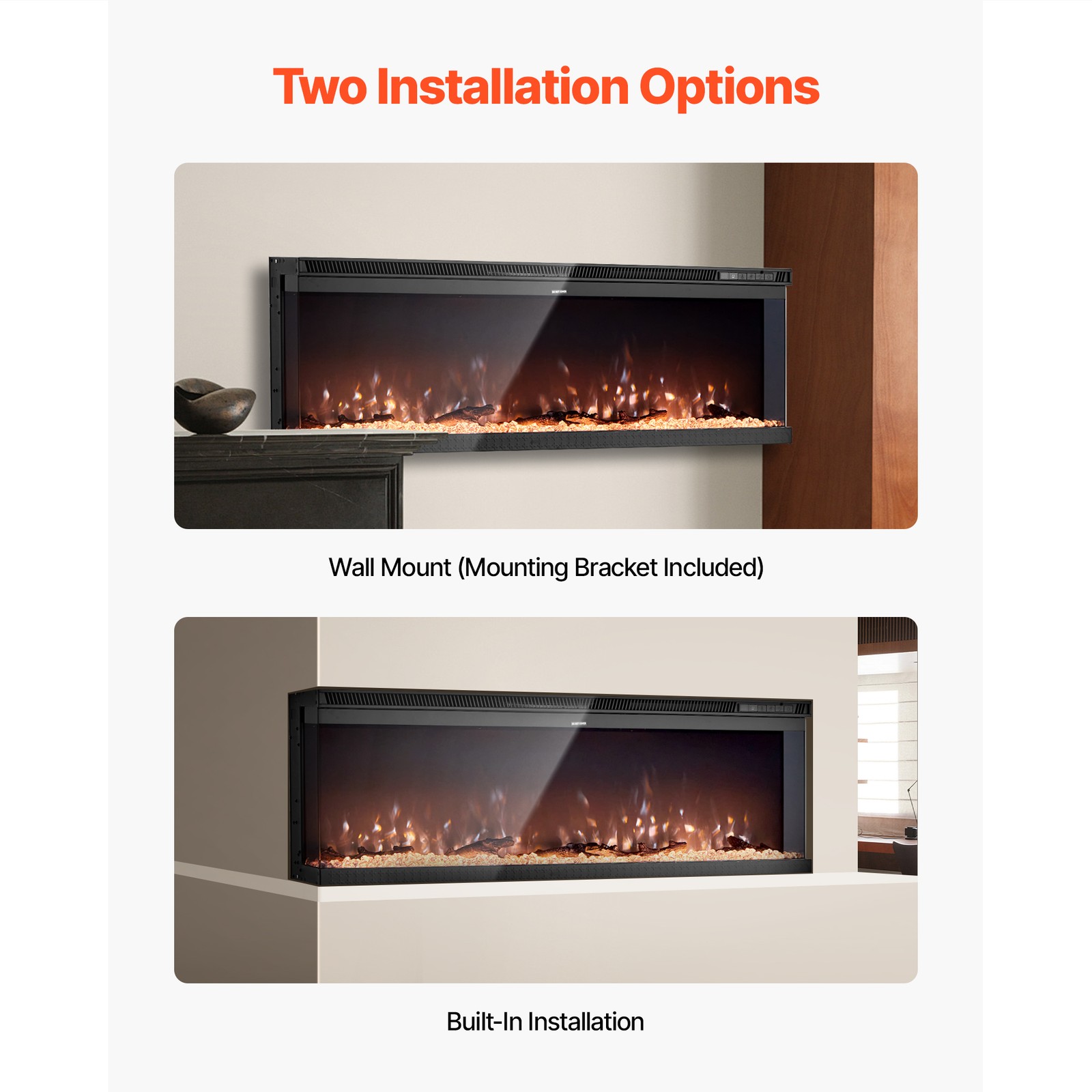 Uimoso 50-Inch Electric Fireplace Three-Sided Glass Wall-Mount & Recessed 1500W