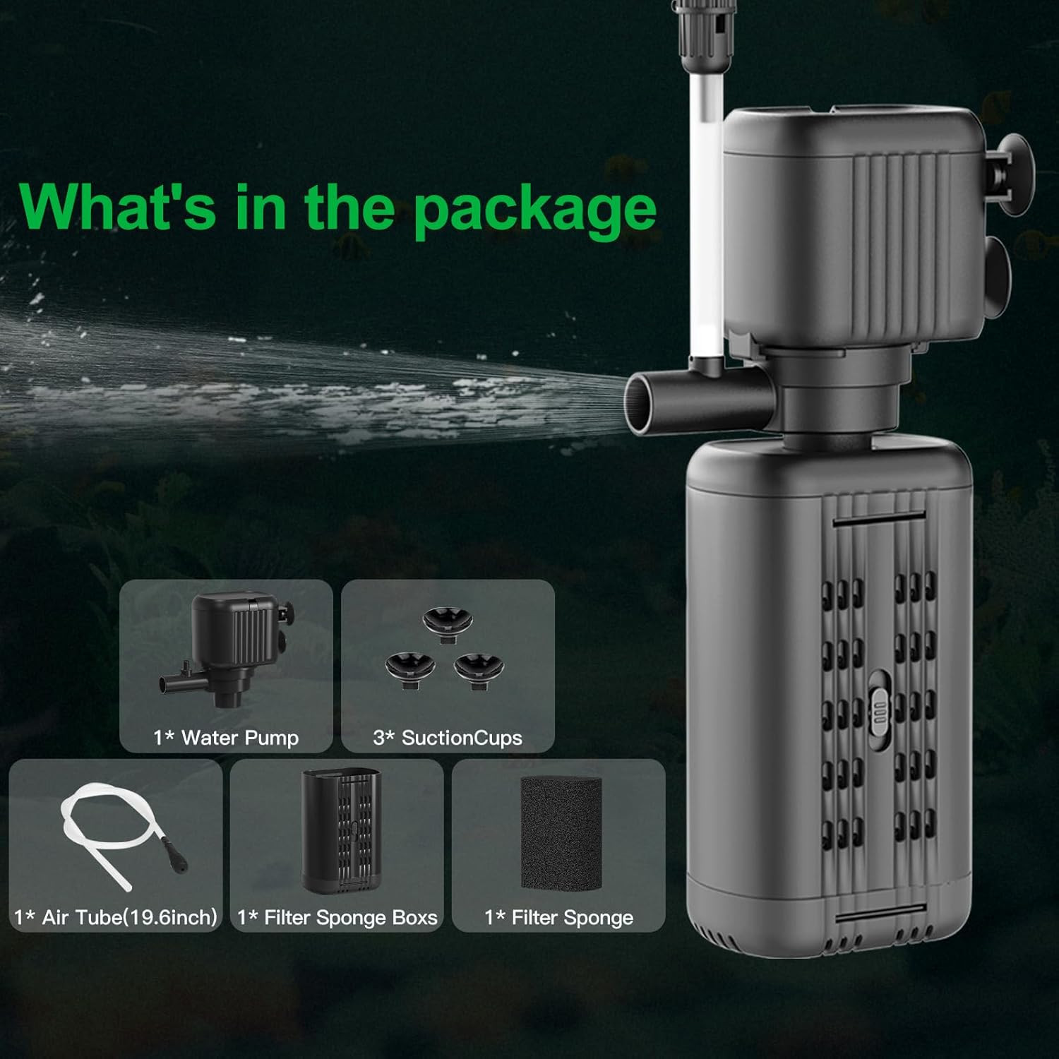 40-150 Gallon Internal Aquarium Filter, 4-In-1 Submersible Power Fish Tank Filte