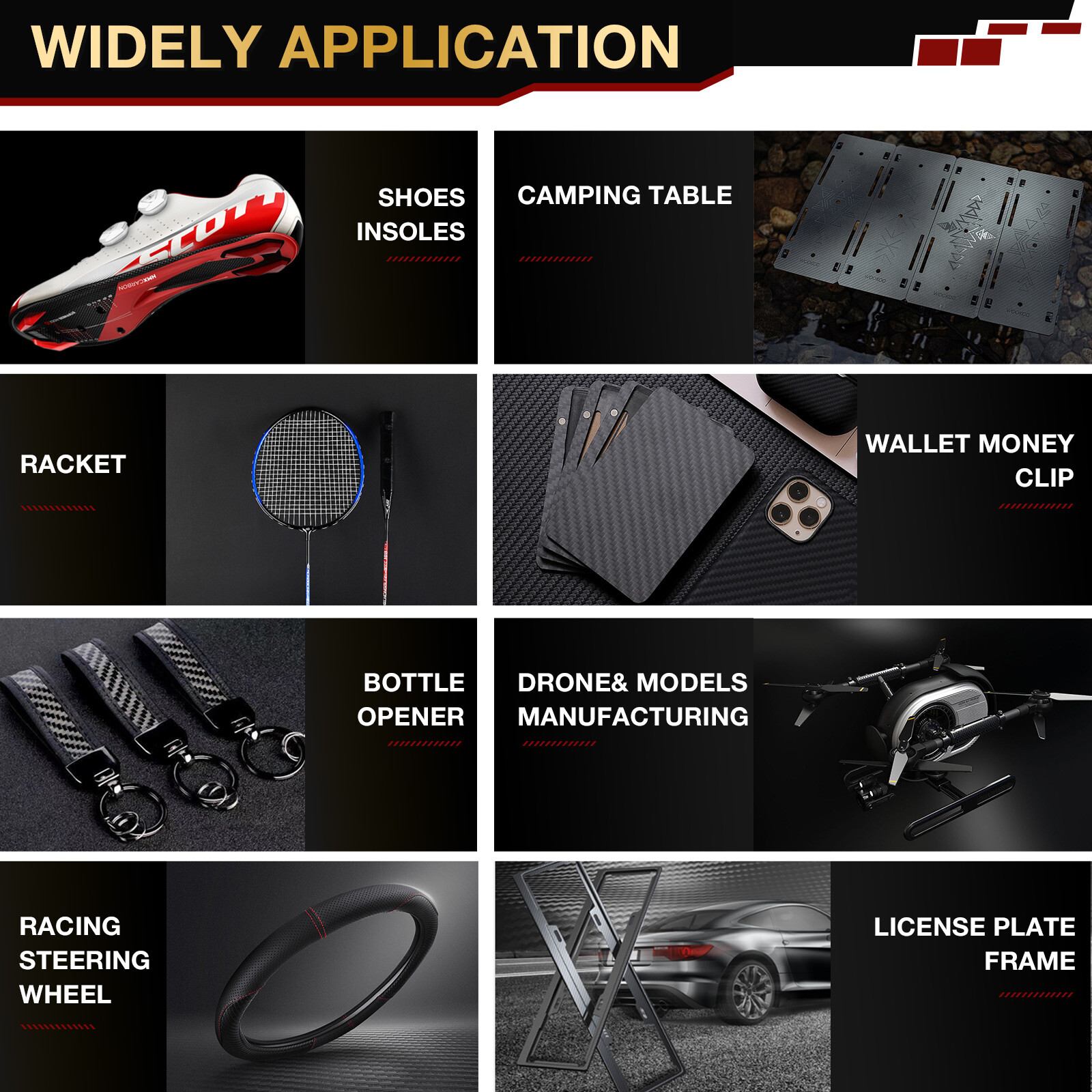 100% Carbon Fiber Board Laminate Carbon Fiber Sheet Plate 0.5-6 MM Thickness