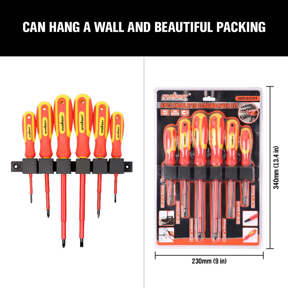 Insulated Slotted & Phillips Electricians Screwdrivers Set Magnetic Tool 6 Piece