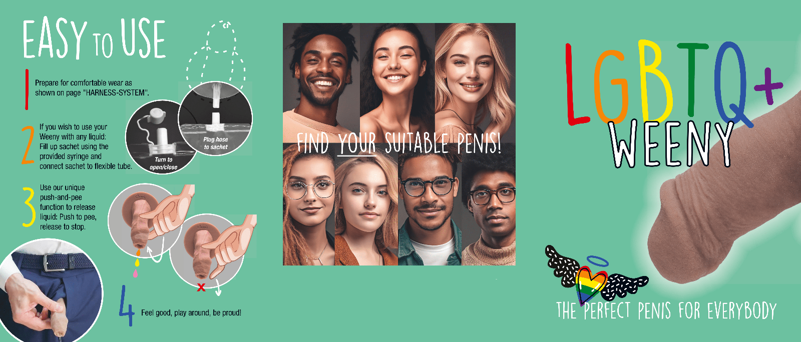 LGBTQ+ Weeny Fake Penis Strap-On Original CleanU Screeny Weeny * * Topseller * *