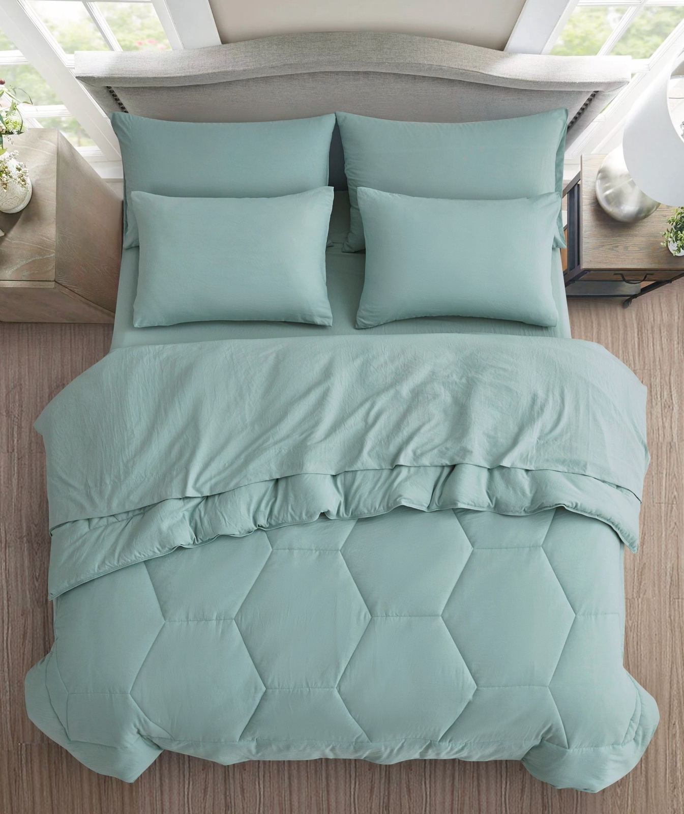 Chezmoi Collection Piper Bed in a Bag Honeycomb Quilted Comforter Set and Sheets