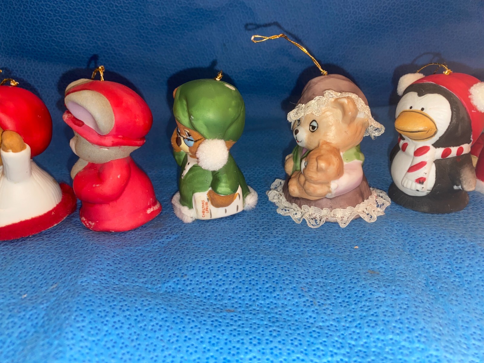 11 Vintage Jasco Cute Critter Christmas Bell Porcelain Bisque Ornaments