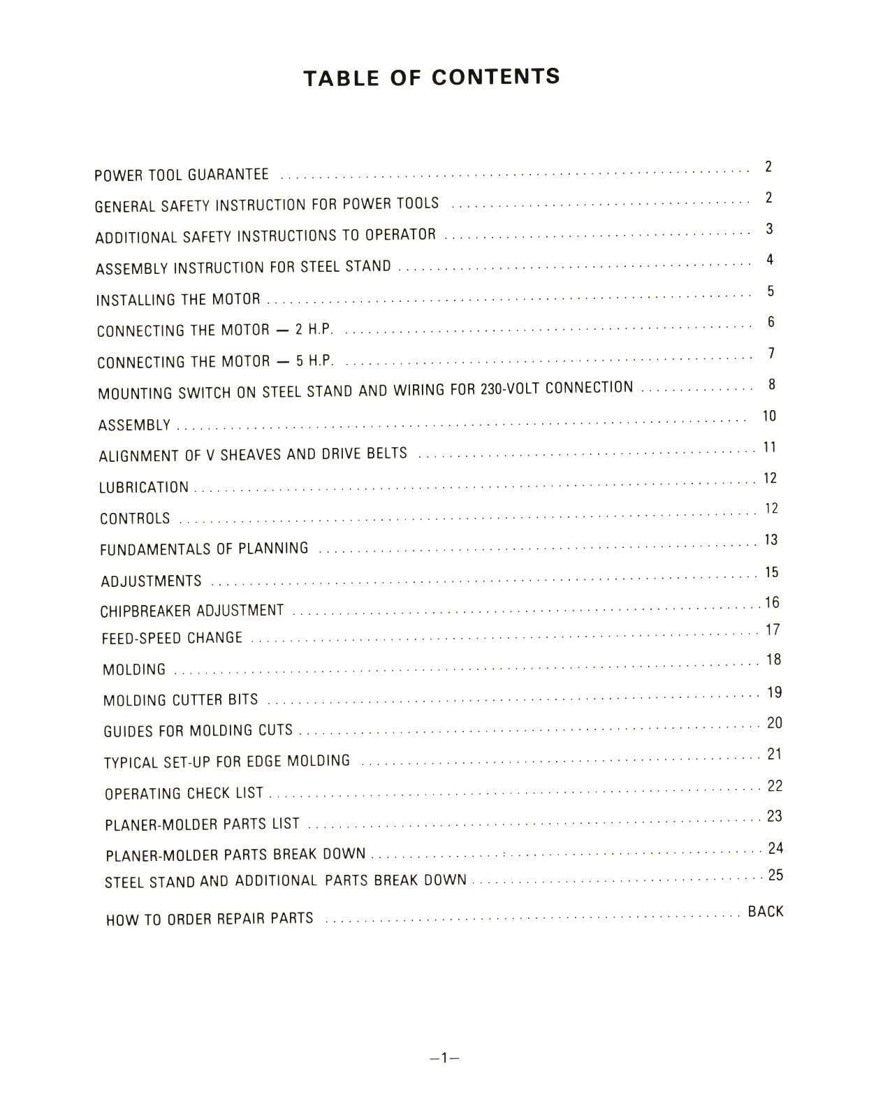 Sears Craftsman Planer Molder 306.233901,306.233791,306.233751 Owner Manual 1477