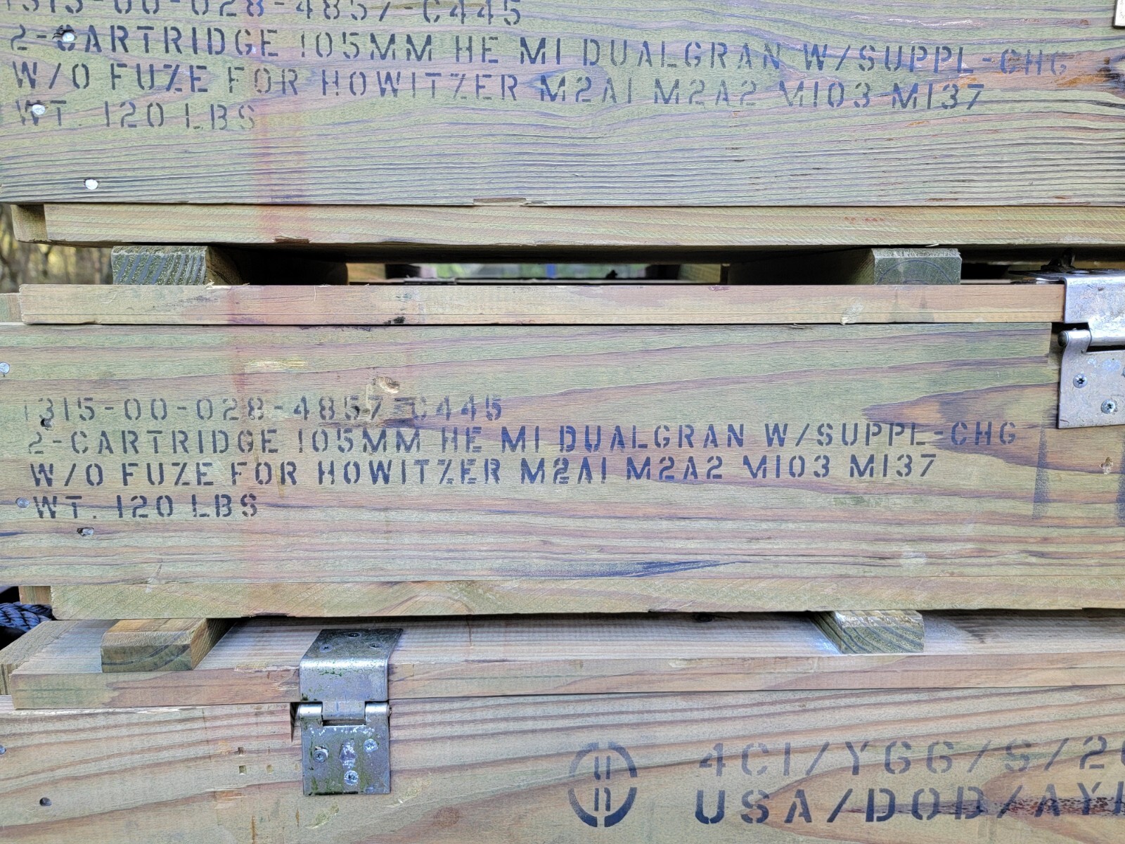 US Military 105mm Howitzer Wooden Ammo Crate