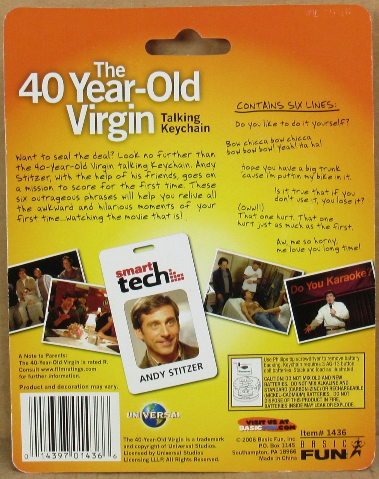 The 40 Year-Old Virgin (Andy Stitzer) Talking Keychain NIP (Needs Batteries)