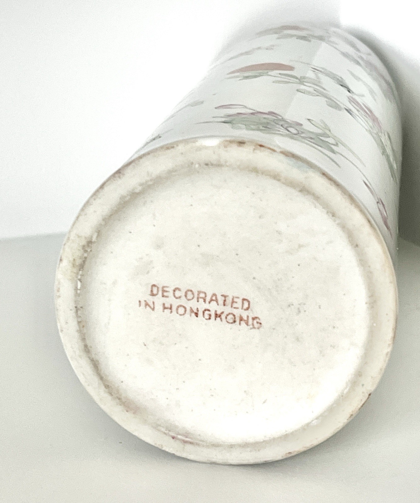 Vintage Chinese Porcelain Sleeve Vase 9” Floral Grasshopper Made In Hong Kong