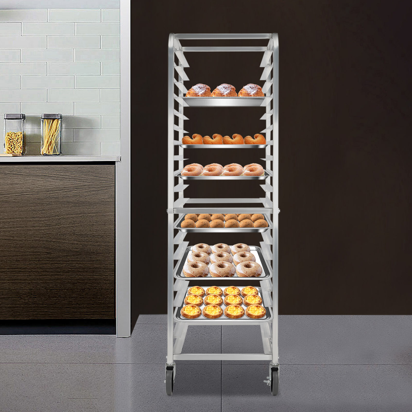 20-Tier Bakery Rack Aluminum Alloy Pan Rack with 2 Wheels for Kitchen Commercial