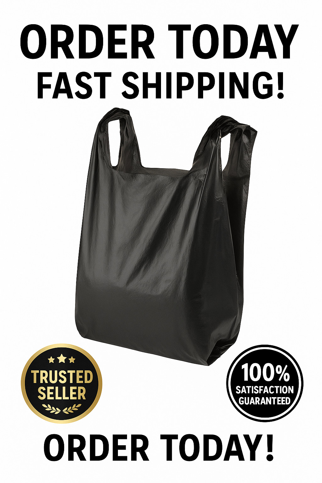 "1/6 Large Black T-Shirt Shopping Bags 21x6.5x11.5 Grocery Retail .51mil"