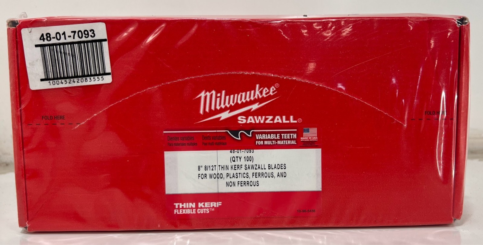 100 PK Milwaukee 48-01-7093 8" 8/12-TPI Thin Kerf SawZall Blades