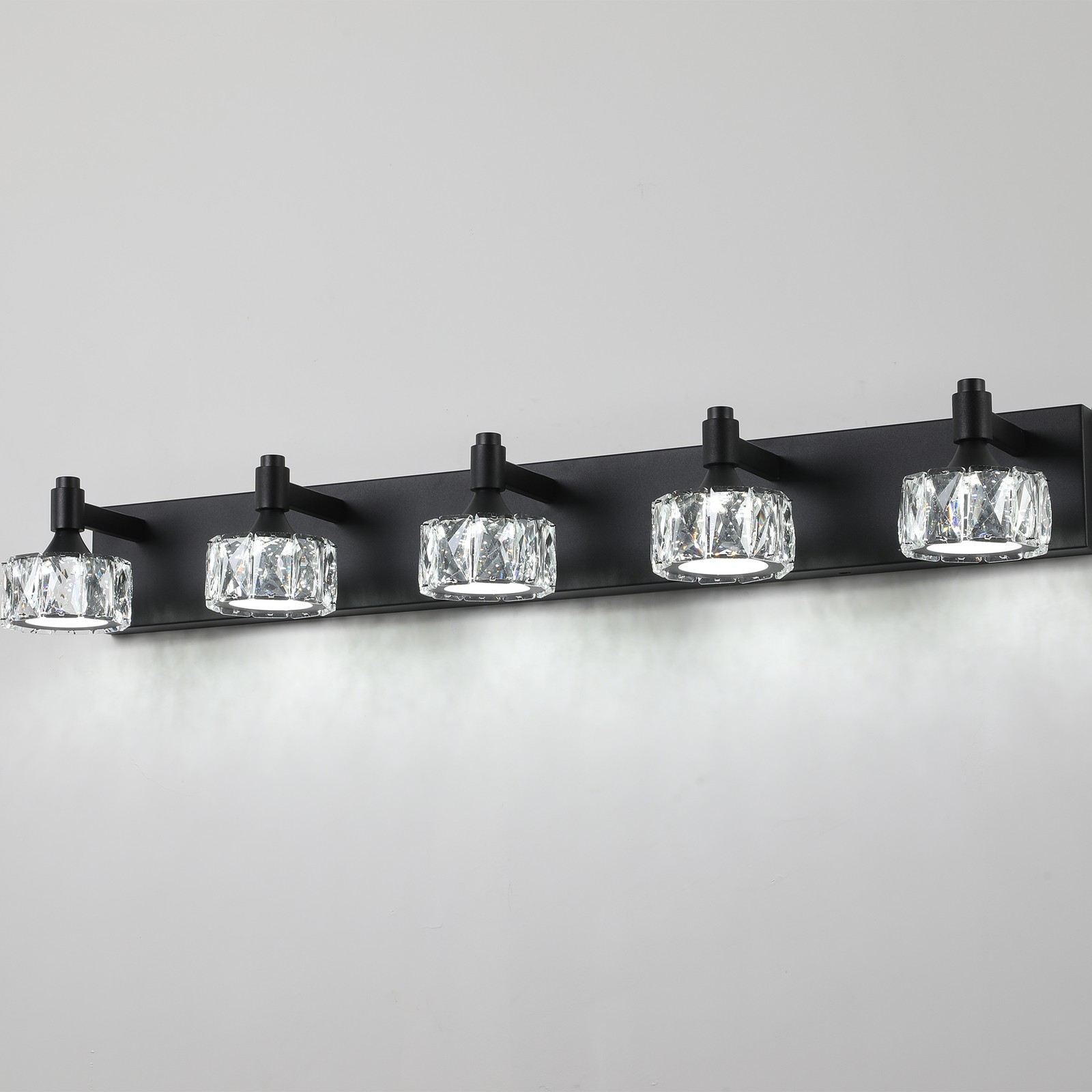 Black 36'' Vanity 5 Light Crystal for Bathroom Mirror Wall Lamp Dimmable Fixture