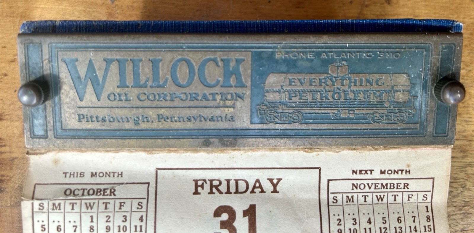 1930 WILLOCK OIL Calendar EVERYTHING PETROLEUM Pittsburgh Pa x/r WAVERLY +Spooky