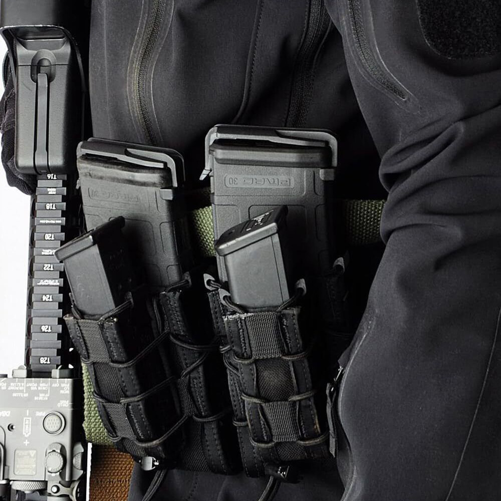 Tactical Molle Double Magazine Pouch for 9mm Pistol & 5.56 7.62 Rifle Mag Holder