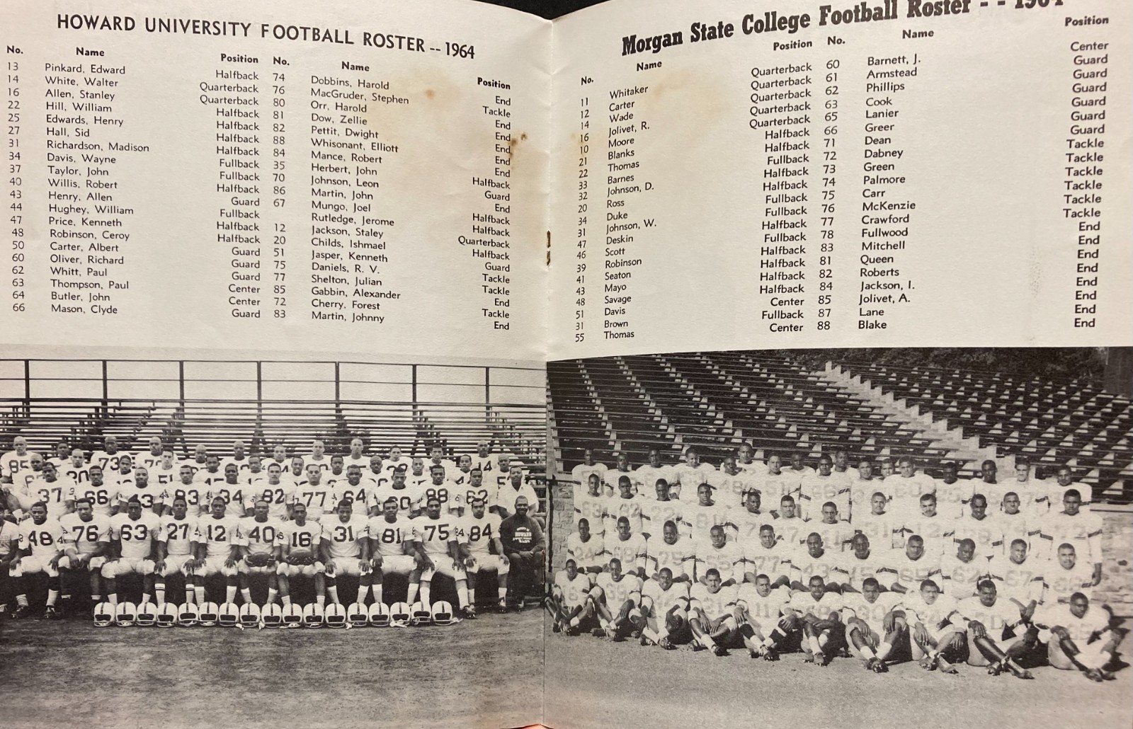 Vintage Black College Football 1964 Homecoming Program~Howard U. vs Morgan State