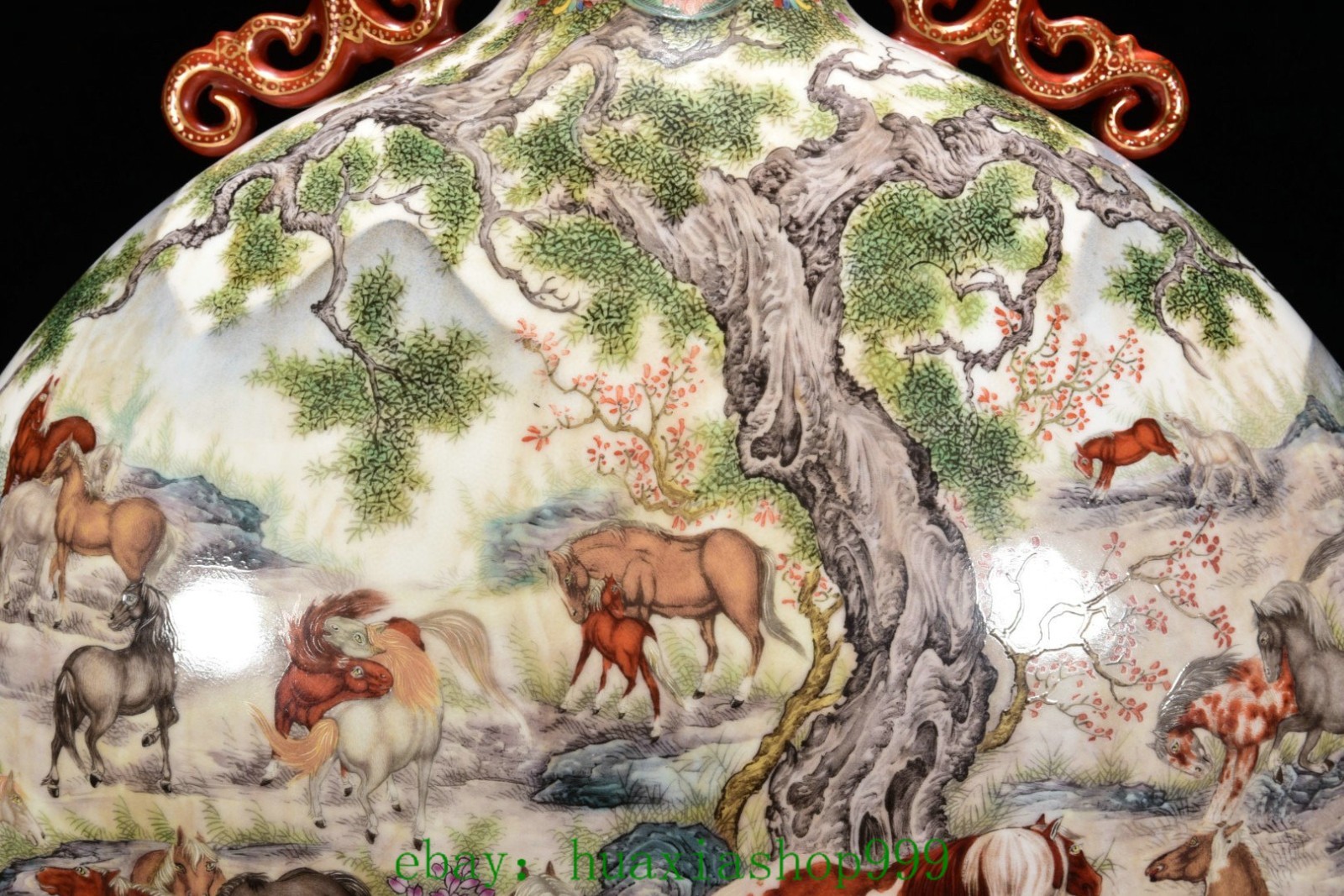 21.6"Enamel Color Porcelain Gilt Cattle Cow ox Bull Double Beast Ear Bottle Vase