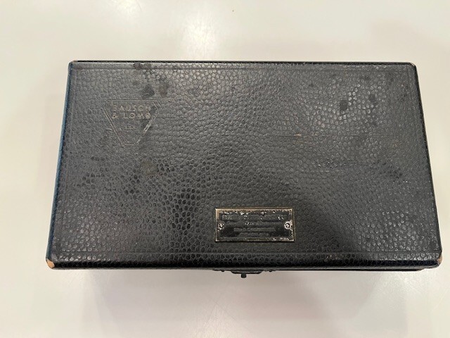 Circa 1920s Bausch & Lomb Optical Ophthalmoscope Box With Velvet Interior