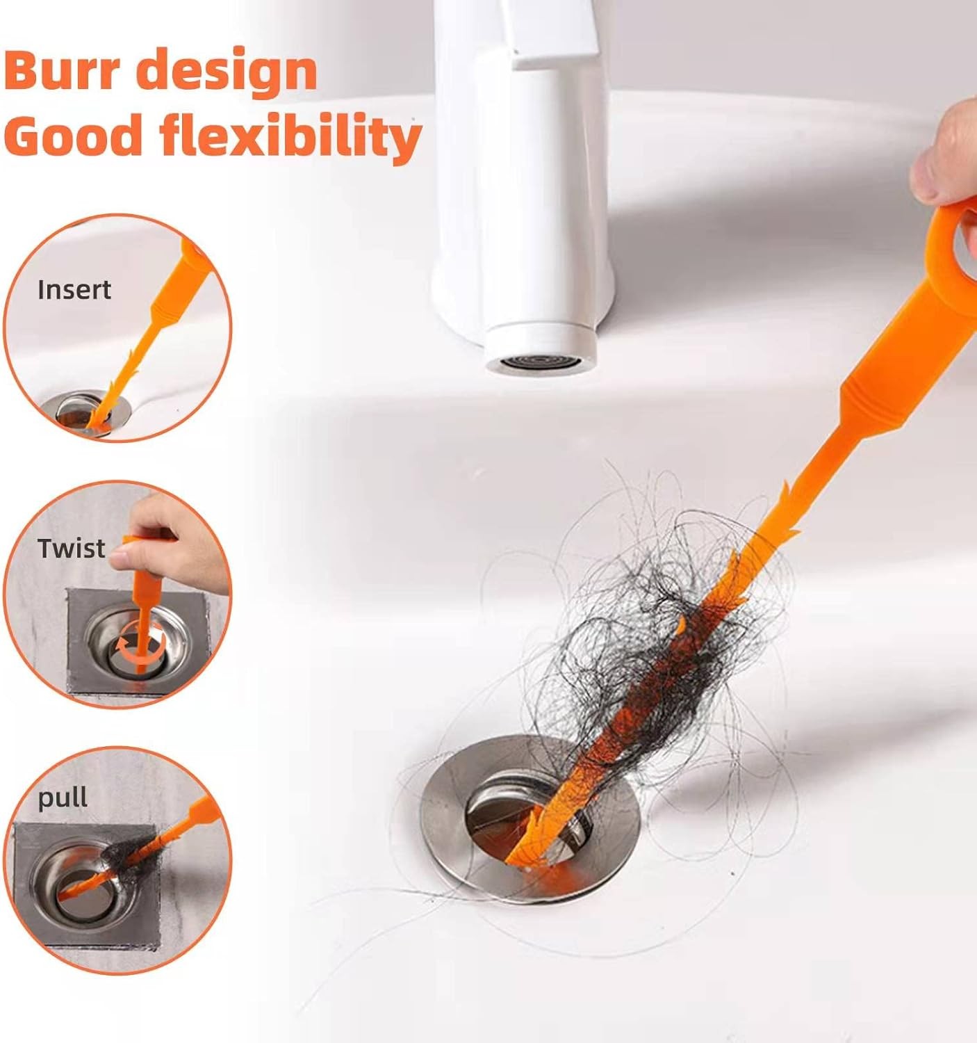 Drain Hair Cather 5 pcs 20 Inch Drain Snake Shower Drain Hair Trap Clog Remover