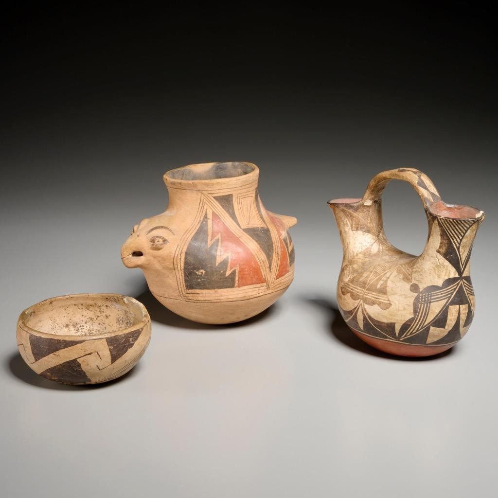 Native American & Mexican Pottery Vessels 19th/20th C Wedding Vase Jar (3pc)