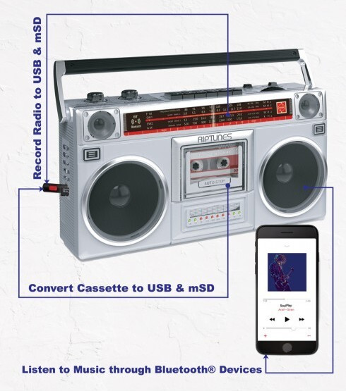 RIPTUNES Retro Radio Cassette Stereo Boombox AM/FM SW1/SW2 Bluetooth USB microSD