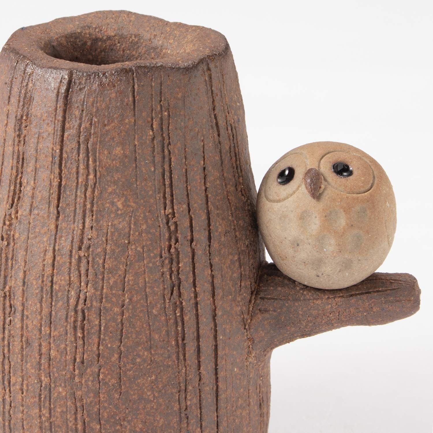 Shigaraki Ware Small Owl Flower Vase Brown Ceramic Japanese Pottery