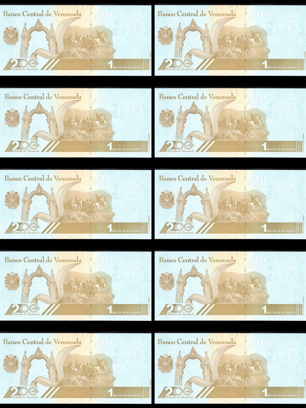 Venezuela 1 Million (1,000,000) Bolivar Soberano 2020 UNC X 10 PCS bundle New