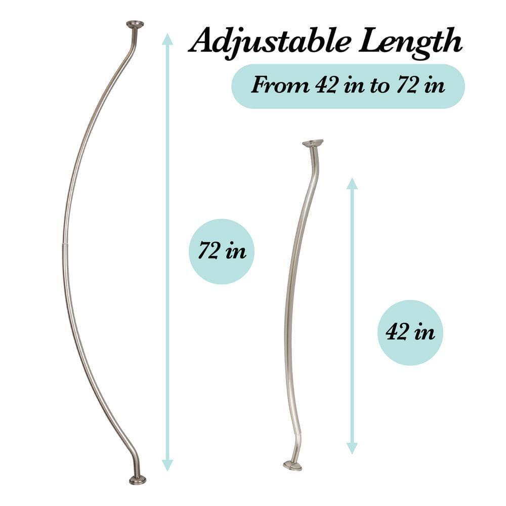 Curved Wall Mounted Shower Curtain Rod in Satin Nickel Adjustable 44 in to 72 in