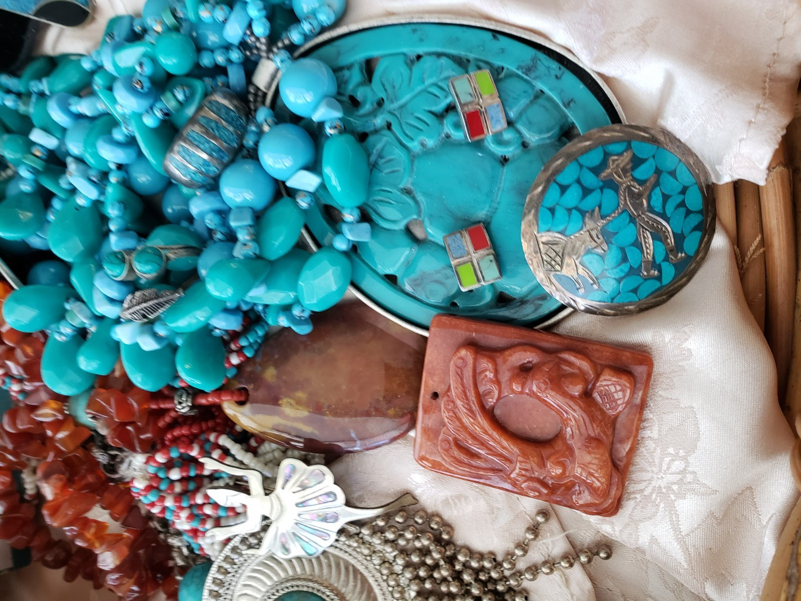 Southwest jewelry lot Sterling Brass Turquoise etc Singed J King DTR Deplause&
