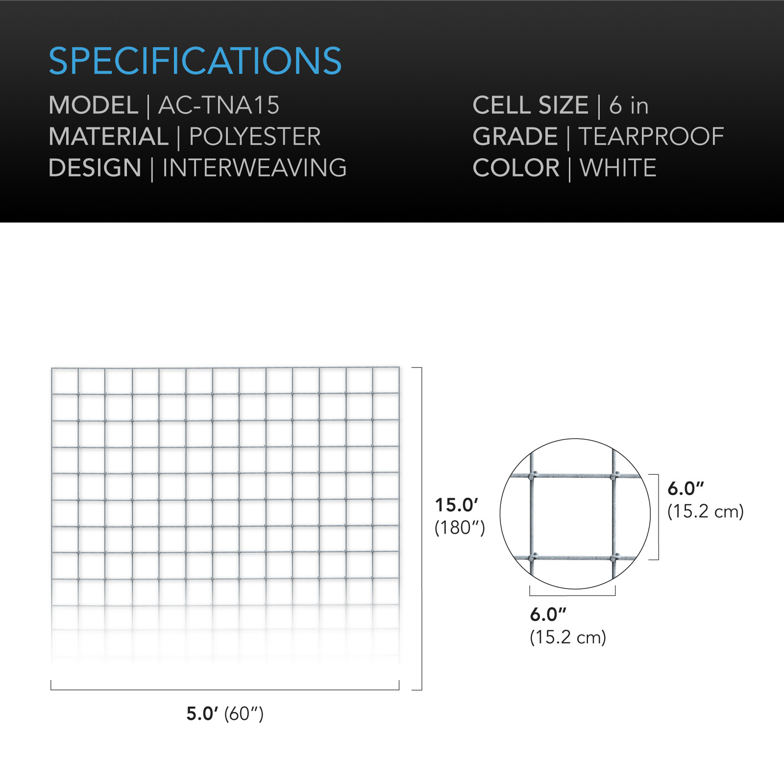 Polyester Plant Trellis Netting 5x15' Flexible Heavy-Duty Grow Net for Gardening