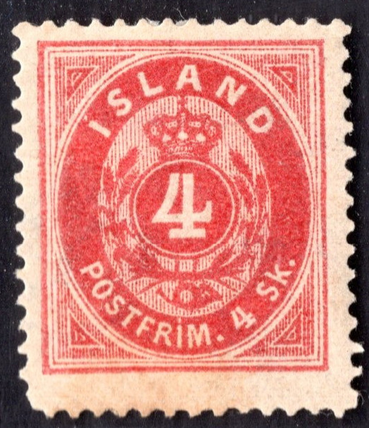 ICELAND 1873 SCOTT #2 PERF. 14 X 13½ MINT HINGED LARGE MARGINS O.G. VF