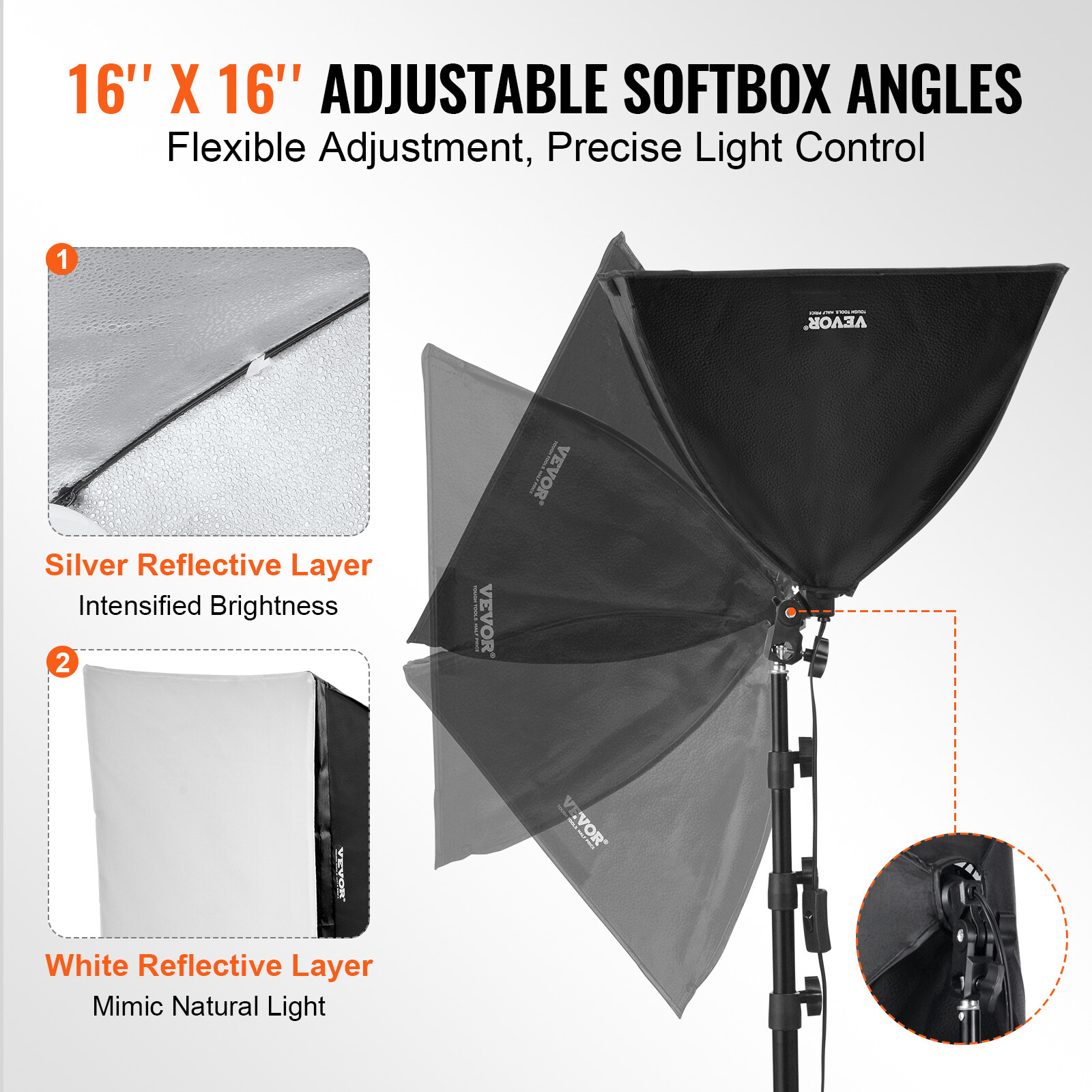 Softbox Lighting Kit 16 in x 16 in 3000-6500K Adjustable for Photography