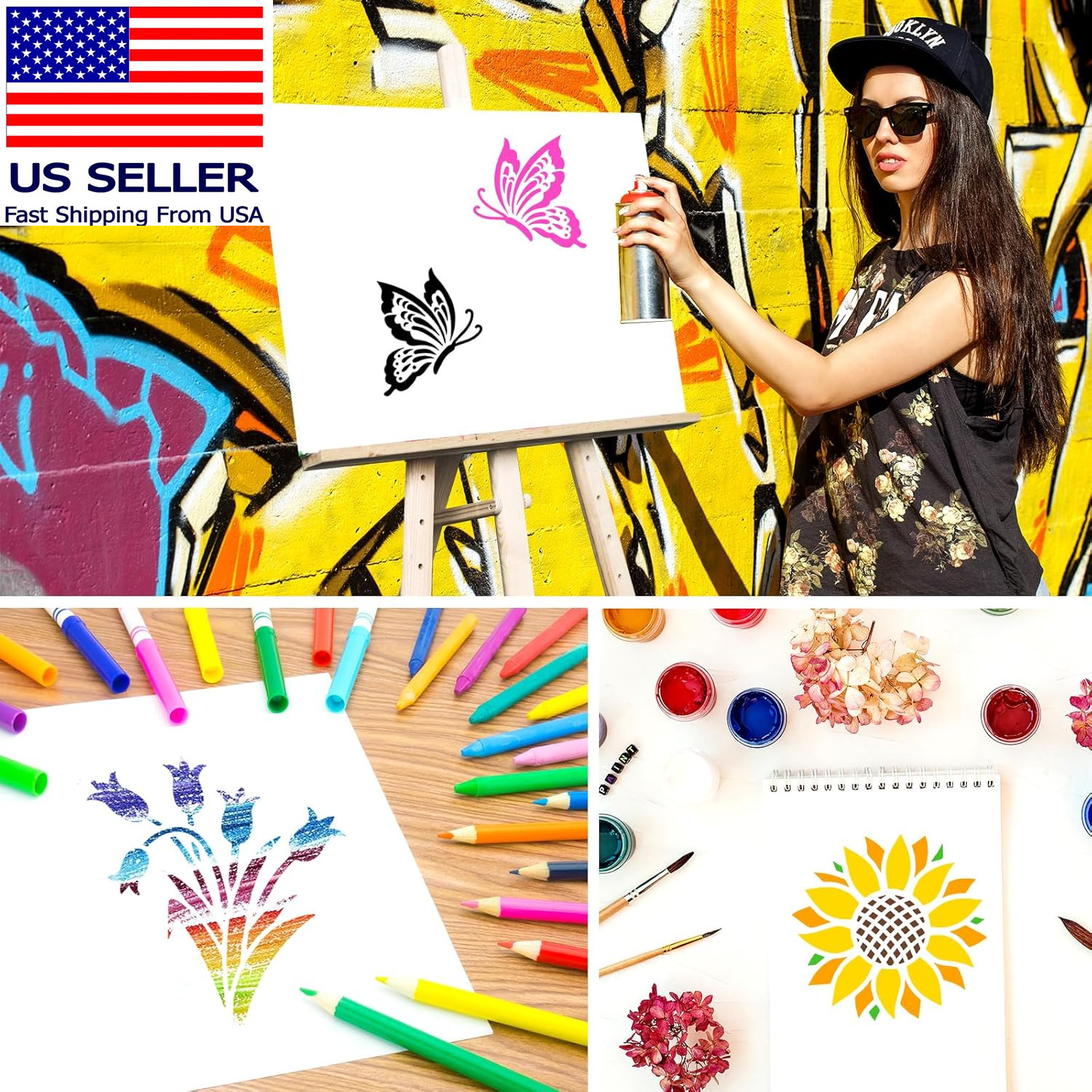 64Pcs Stencils for Painting on Wood, Reusable Stencil Crafts Drawing Templates,