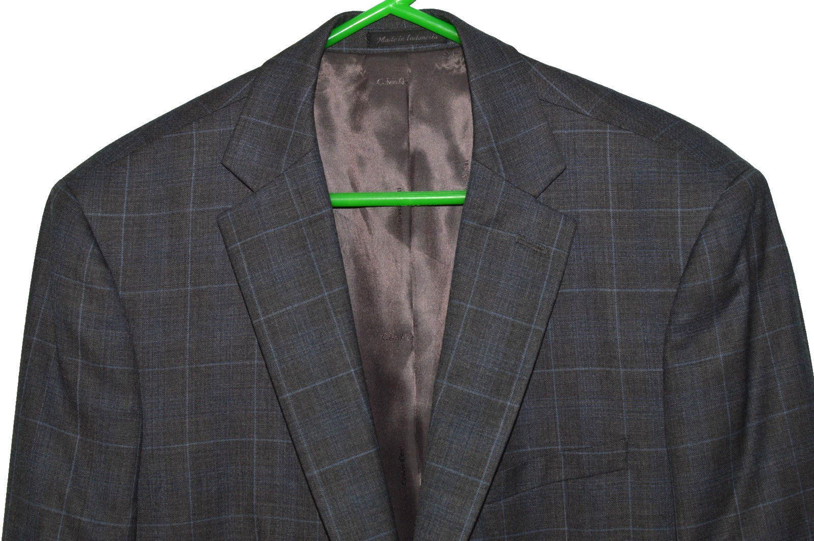 Llike New (2Pc Suit 46R 46 Regular R) CALVIN KLEIN Gray Windowpane Stretch 38x30