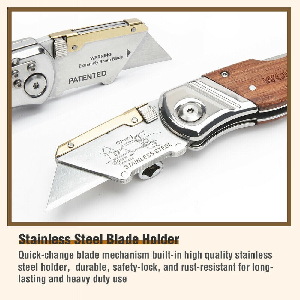 WORKPRO Folding Utility Knife Pocket Box Cutter Quick Change Blade w/10 Blade US