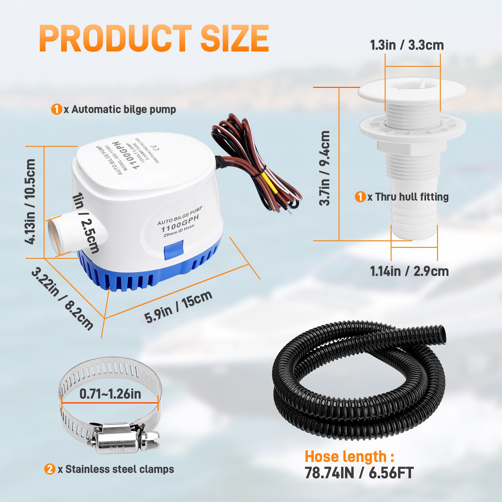 12V 1100GPH Automatic Submersible Boat Bilge Water Pump With Auto Float Switch