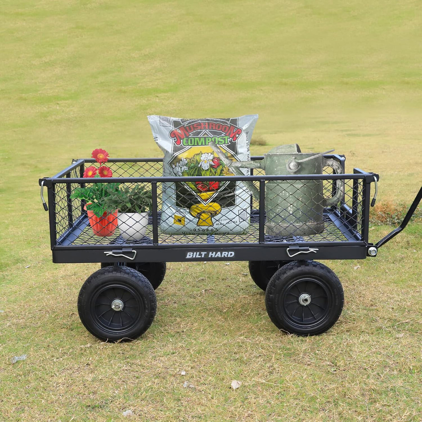 BILT HARD Garden Cart Heavy Duty Steel Mesh Yard Utility Wagon 880 lbs 10" Tire