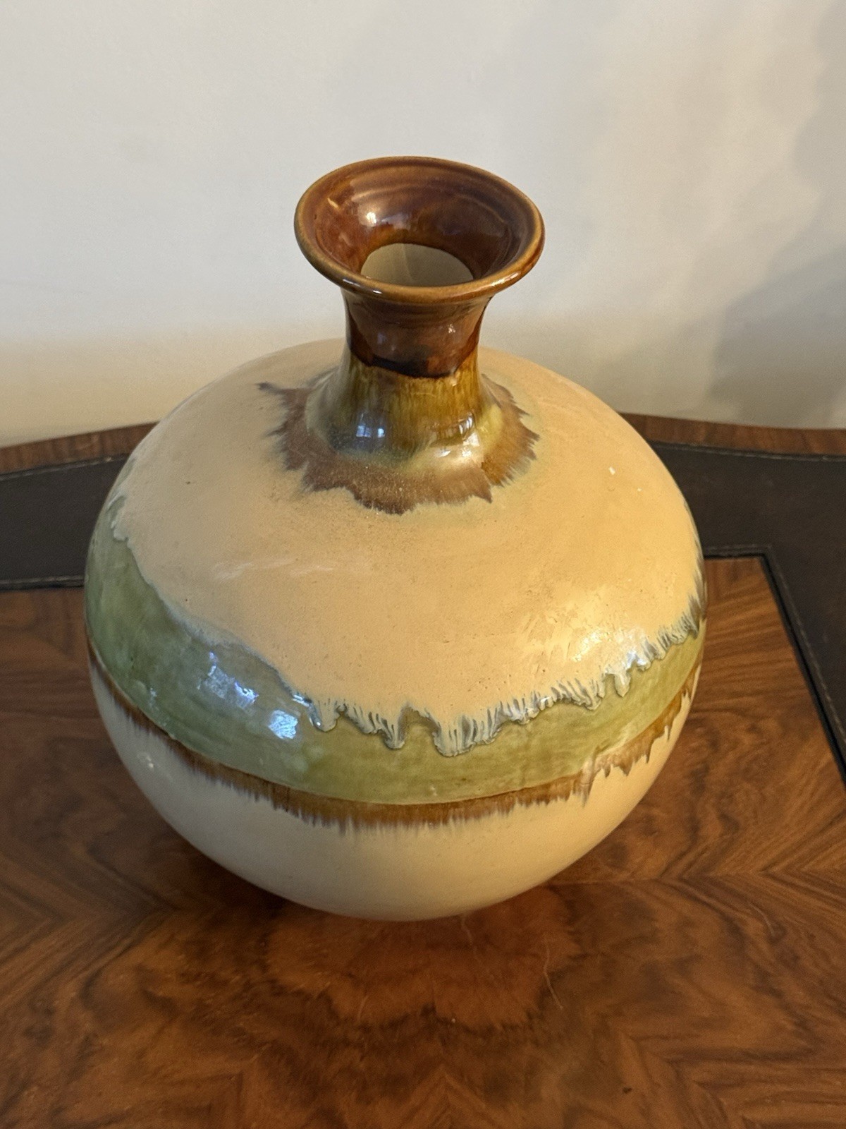Large Handmade Pottery Glazed Earth Tone Drip Glaze Vase Table Centerpiece