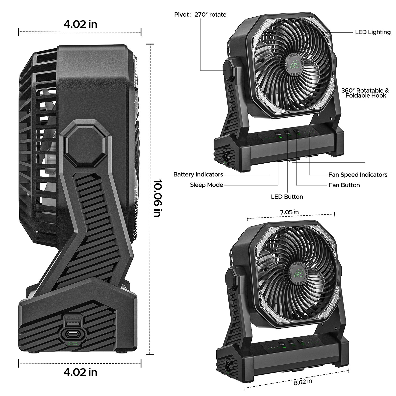Up to 58hours Battery Portable Camping Fan with 20000mAh Rechargeable Power Bank