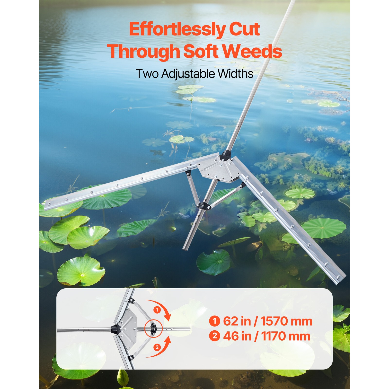Lake Weed Cutter Pond Aquatic Plant Cutting Tool with 62 in Max Cut Width