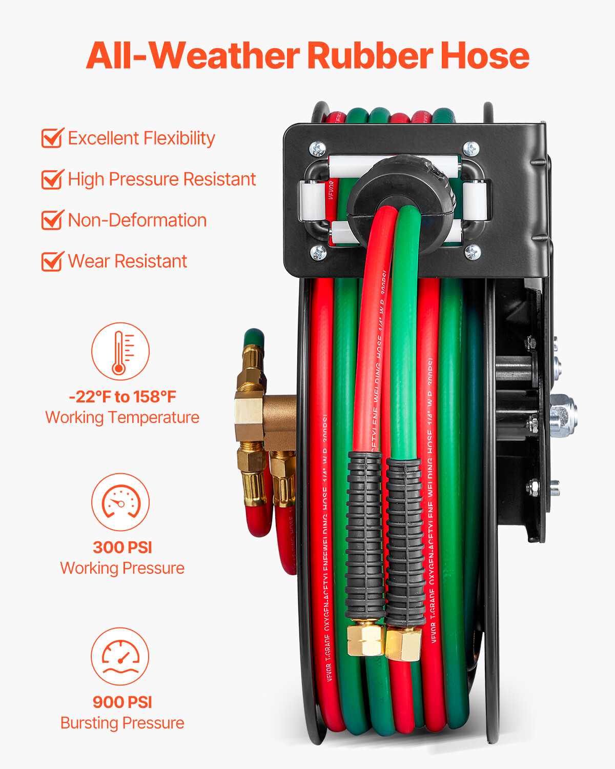 Retractable Welding Hose Reel 1/4 in x 50FT Oxygen Acetylene Rubber Hose R Grade